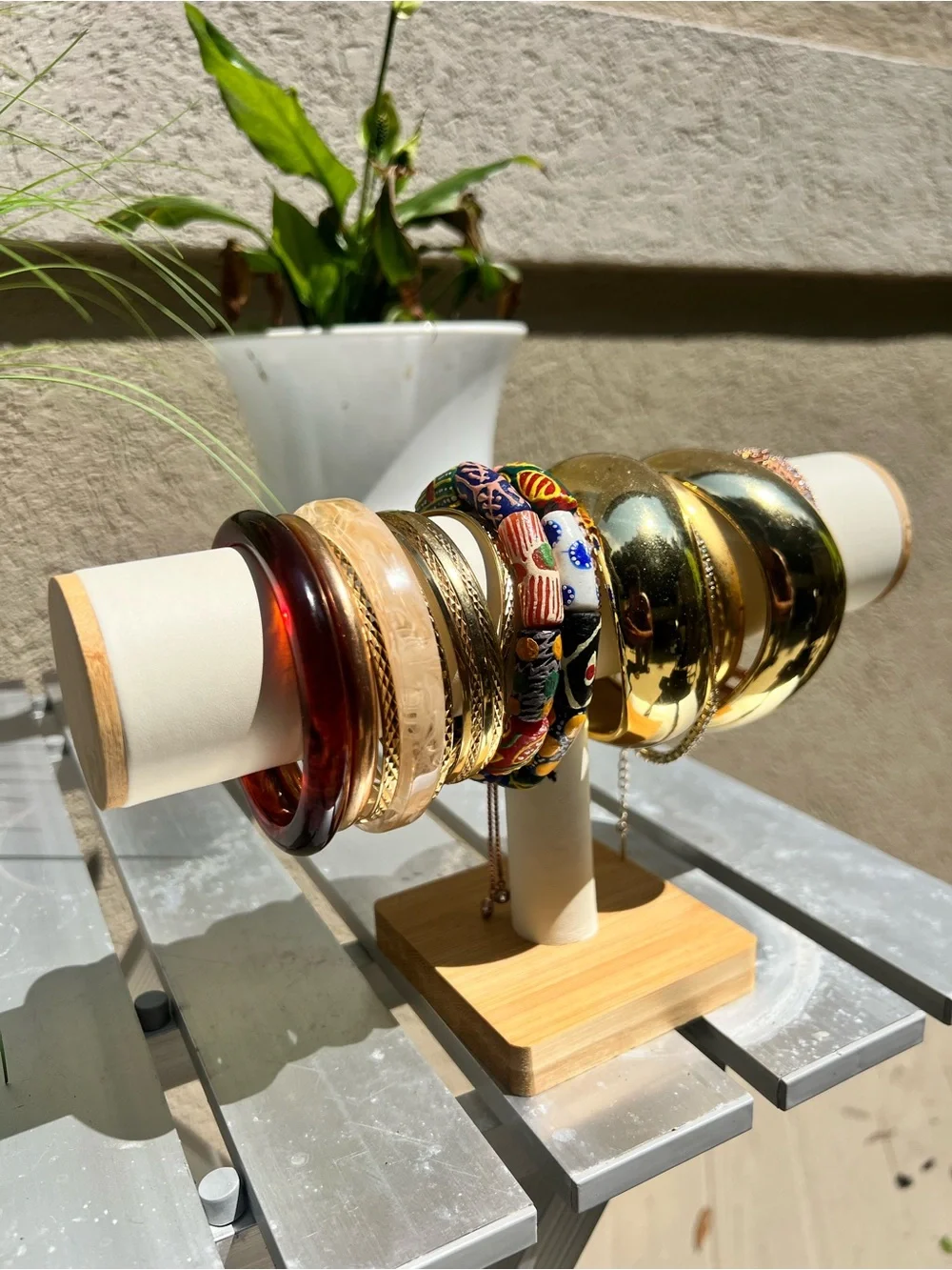 Gold and Wooden Jewelry Display Set